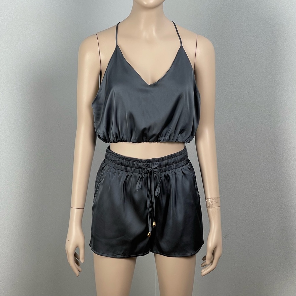 Honey Bum Steel Blue Satin Sleepwear Set size small